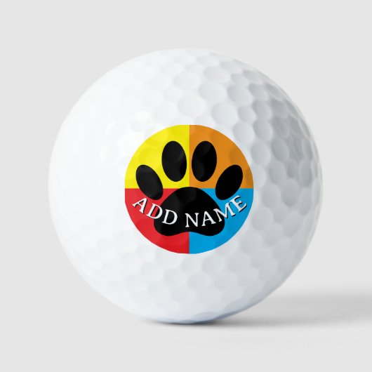 Balles De Golf Dog Paw Print Vivid Colors Custom (Recto)