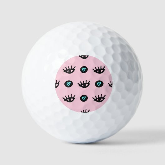 Balles De Golf Doodle Fille : Coeurs Des Yeux Sans Couleur. (Recto)