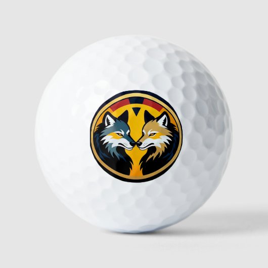 Balles De Golf Double Logo Emblème Loup Avec Cercle Doré (Recto)