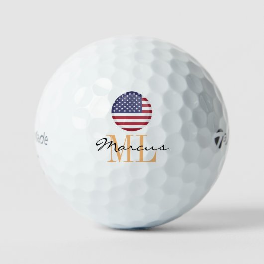 Balles De Golf Drapeau américain monogramme, États-Unis et États- (Recto)