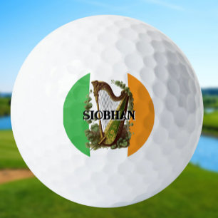 Balles De Golf Drapeau irlandais avec harpe Vintage et nom person