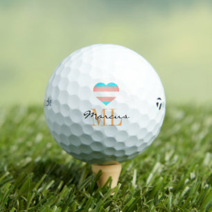 Balles De Golf Drapeau transgenre, Coeur et Fierté Golf monogramm