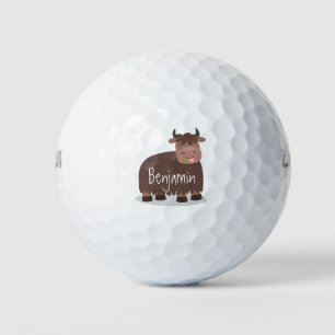 Balles De Golf Drôle joyeux yak mangeant de l'herbe dessin d'illu