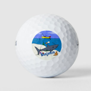 Balles De Golf Drôle requin couché et dessin animé de pêche