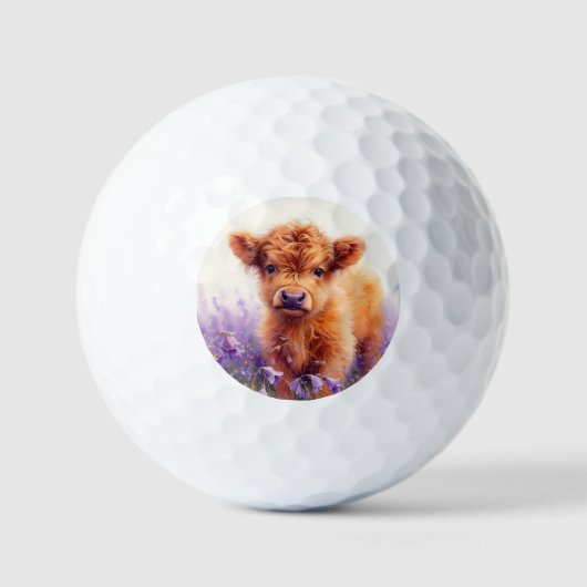 Balles De Golf Écossais Highland Vache Calf Violet Fleurs sauvage (Recto)