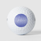 Balles De Golf Écriture cursive éditable | Blanc et violet (Devant)