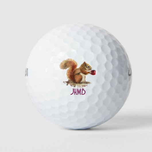 Balles De Golf Écureuil à l'aquarelle avec monogramme d'animal de (Devant)