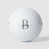 Balles De Golf Élégant blanc gris moderne Script Monogramme Nom (Devant)