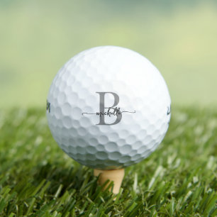 Balles De Golf Élégant blanc gris moderne Script Monogramme Nom