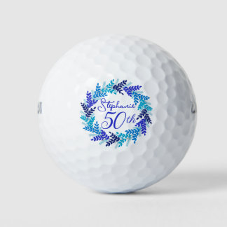 Balles De Golf Elegant Blue Wreath 50th Birthday