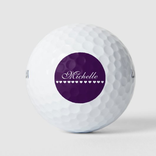 Balles De Golf Élégant Monogramme Coeurs blancs Eggplant pourpre (Devant)