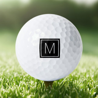 Balles De Golf Élégant monogramme initial sur carré noir