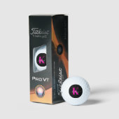 Balles De Golf Élégant Noir Hot Rose Script Monogramme (Conditionnement)