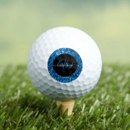 Balles De Golf Élégant nom monogramme bleu parties scintillant pé