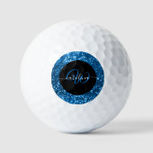 Balles De Golf Élégant nom monogramme bleu parties scintillant pé (Recto)