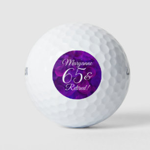 Balles De Golf Élégant Purple 65 & Retraité Party