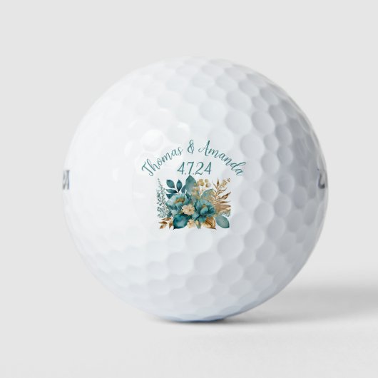 Balles De Golf Elégant Turquoise & Or Floral Wedding faveur (Devant)