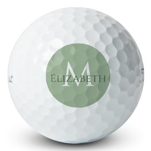 Balles De Golf Élégant Vert Sauge Monogramme Personnalisé Classiq