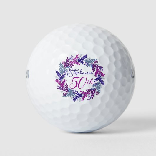 Balles De Golf Élégante couronne rose violet 50e anniversaire (Devant)