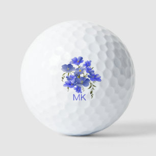 Balles De Golf Elégante Fleurs Bleues Monogrammes Dames