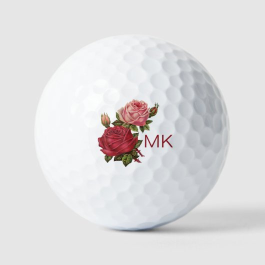 Balles De Golf Élégante rose rose Roses Monogrammes Dames (Recto)