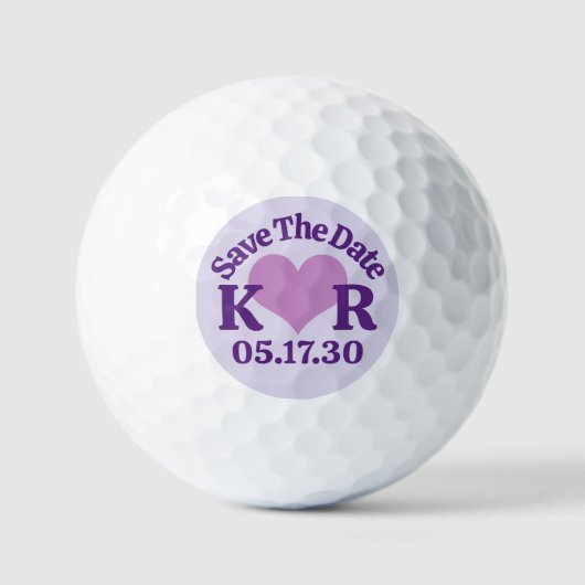 Balles De Golf ENREGISTRER LA DATE Cœur Violet Et Initiales De Mo (Recto)