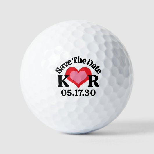 Balles De Golf ENREGISTRER LA DATE Initiales de monogramme & Cœur (Recto)