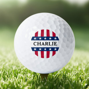 Balles De Golf Étoiles et rayures rouge bleu blanc nom patriotiqu