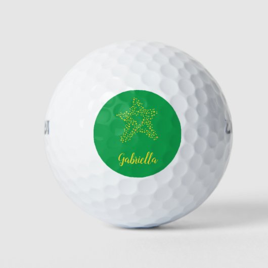 Balles De Golf étoiles jaunes en étoile sur vert (Devant)