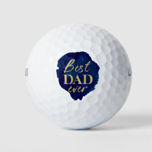 Balles De Golf Fête des Pères bleu aquarelle et feuille d'or