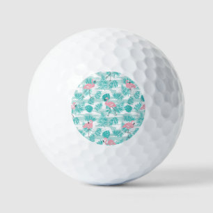 Balles De Golf flamants roses, feuilles de palmiers verts, tropic