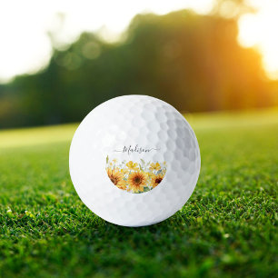 Balles De Golf Fleur de tournesol jaune de monogramme floral bota