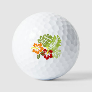 Balles De Golf Fleur Feuilles tropicaux Hibiscus Hawaii Rouge Ora