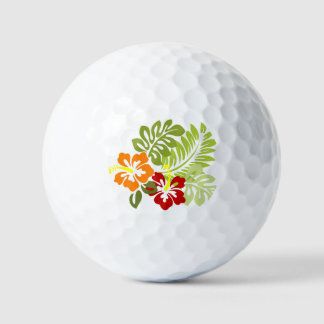 Balles De Golf Fleur Feuilles tropicaux Hibiscus Hawaii Rouge Ora