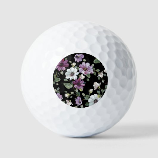 Balles De Golf Fleurs De Cosmos Élégantes : Aquarelle Sans Couleu (Recto)