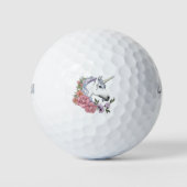 Balles De Golf Fleurs de licorne blanche enchantée rose noir (Devant)