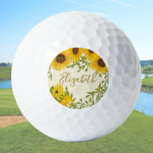 Balles De Golf Fleurs de soleil jaune Floral nom personnalisé dam