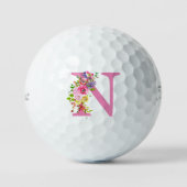 Balles De Golf Fleurs roses initiale N (Recto)