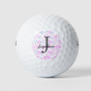 Balles De Golf Floral rose monogramme