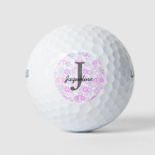Balles De Golf Floral rose monogramme (Devant)