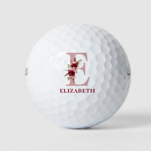 Balles De Golf Floral rose pâle initial E Monogramme