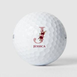 Balles De Golf Floral rose pâle initial J Monogramme