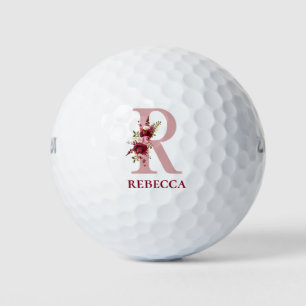 Balles De Golf Floral rose pâle initial R Monogramme