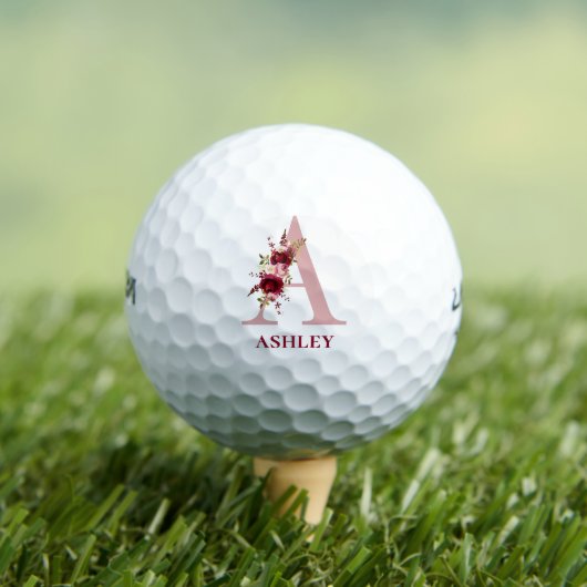 Balles De Golf Floral rose pâle Initiale Un Monogramme (T-shirt Insitu)