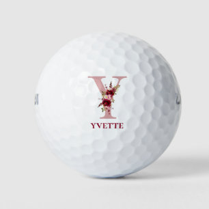 Balles De Golf Floral rose pâle Y initial