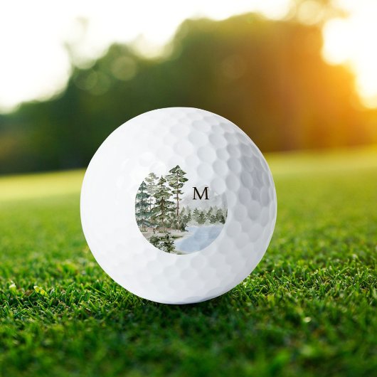 Balles De Golf Forêt de pins verts et lac monogrammés
