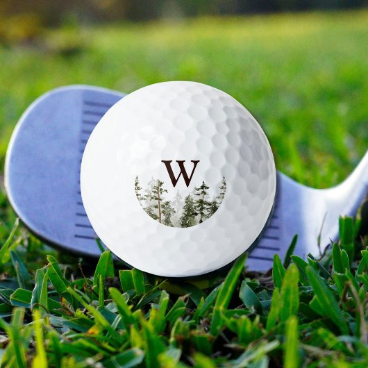 Balles De Golf Forêt Verte Rustique Monogramme Aquarelle