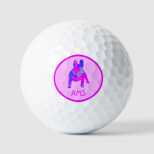 Balles De Golf Français Bulldog Silhouette Hot Pink & Blue (Recto)