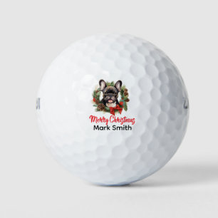 Balles De Golf French Bulldog Joyeux Noël avec le nom de golfeur