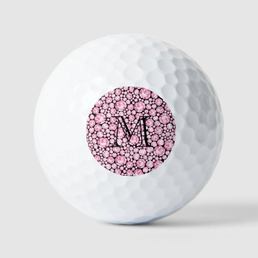 Balles De Golf Gemme Diamant Rose Noir Monogramme INITIAL bling (Recto)